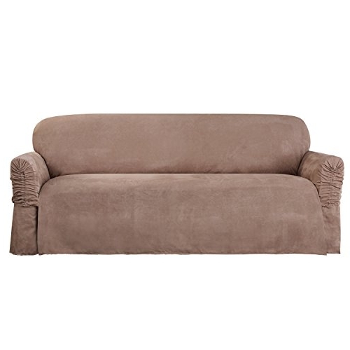 Amazon: Sure Fit Faux Suede – Sofa Slipcover – Taupe (sf38888 Intended For Most Up To Date Faux Suede Sofas (Photo 1 of 10)