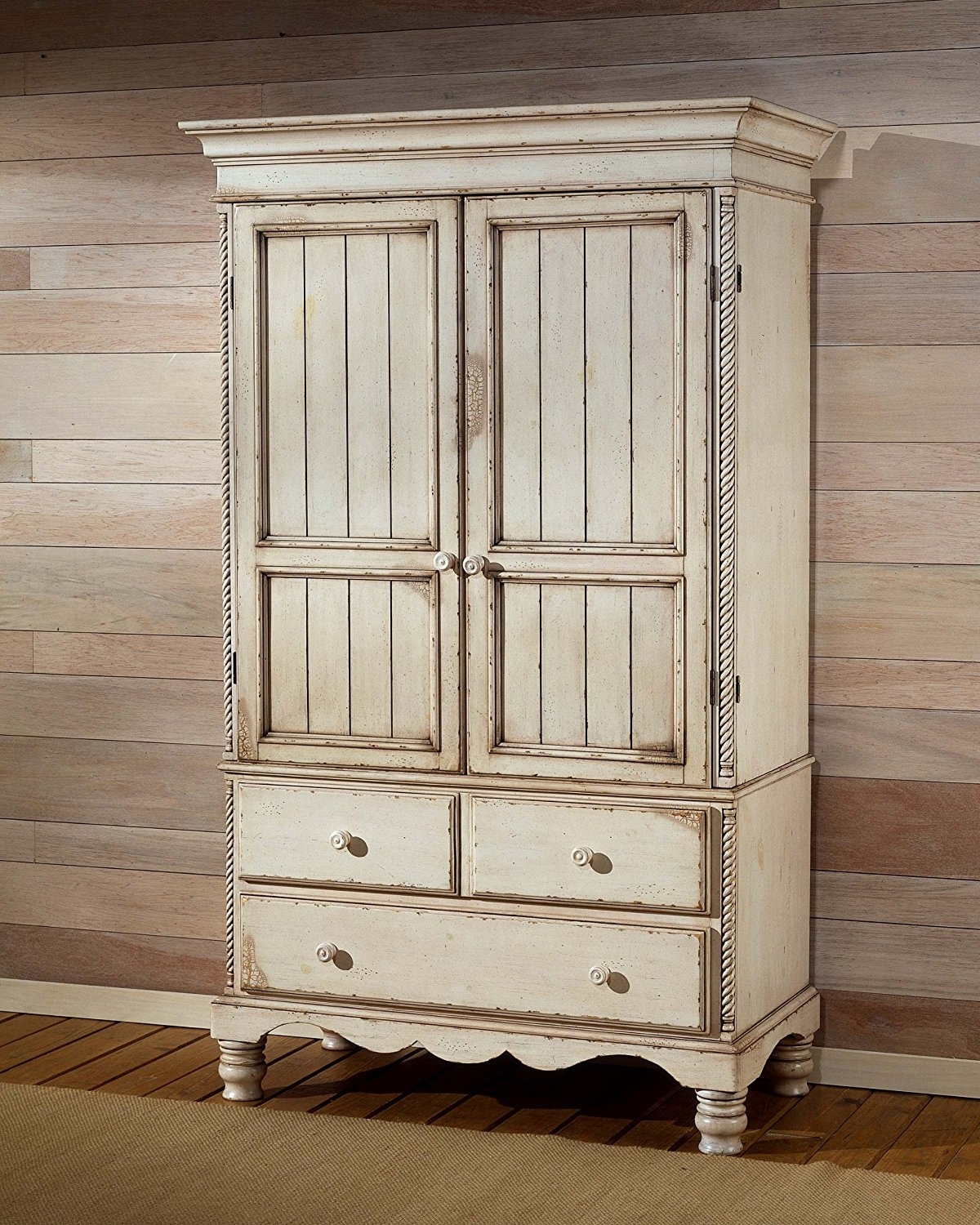 Amazon: Wilshire Traditional Armoire W Drawers & Antique White Inside Most Recent Cheap Vintage Wardrobes (View 11 of 15)