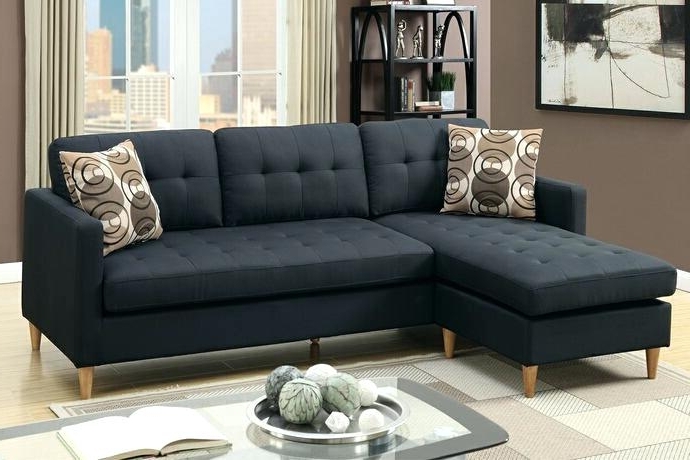 Apartment Sectional Sofas With Chaise Within Recent Apartment Sectional 2 Collection Black Fabric In Apartment Size (Photo 1 of 15)