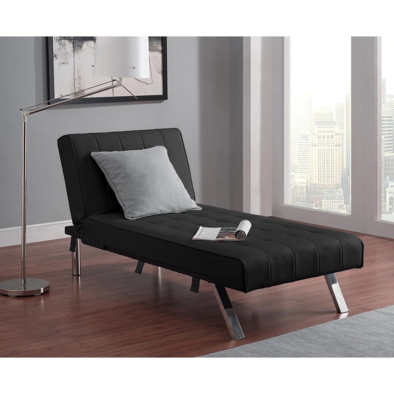 Best And Newest Amazon: Emily Futon With Chaise Lounger Super Bonus Set Black Within Convertible Chaise Lounges (Photo 15 of 15)