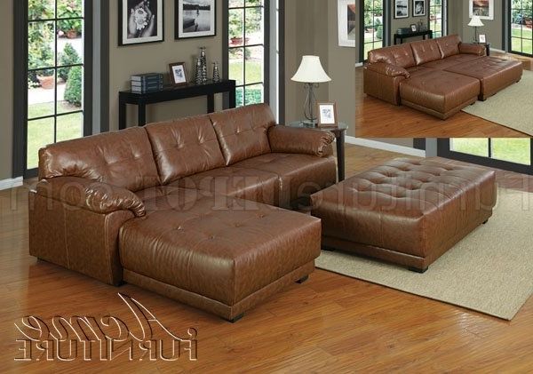 Best And Newest Brown Bonded Leather Modern Sectional Couch W/optional Ottoman Within Leather Sectional Sofas With Ottoman (View 2 of 10)