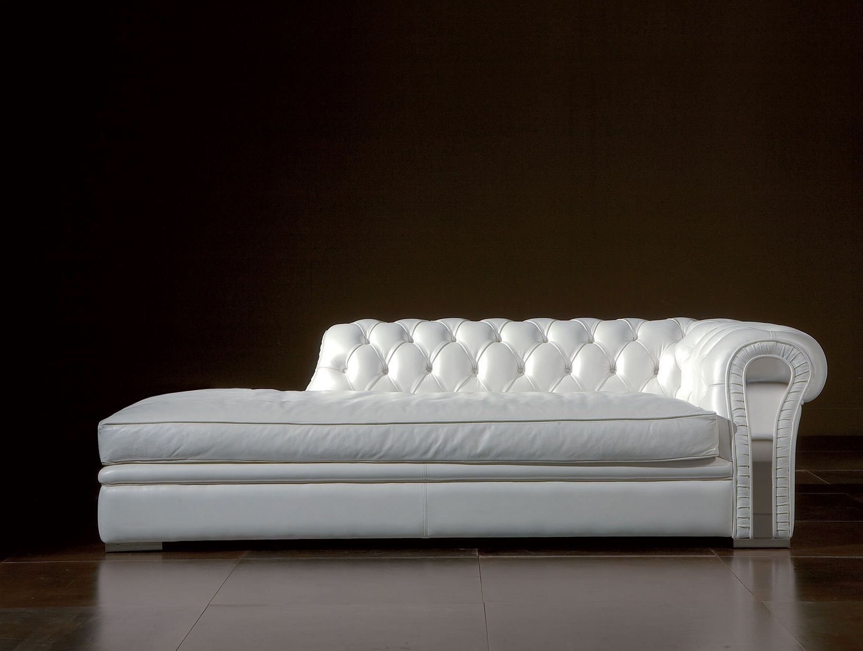 Best And Newest Long White Leather Sofa Chaise Lounge With Puffed Headboard Placed With White Leather Chaise Lounges (View 6 of 15)