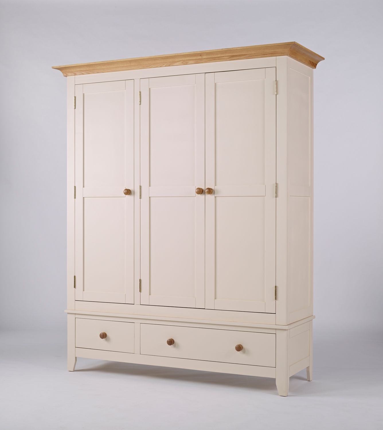 Camden Painted Pine & Ash Triple Wardrobe With Drawers For Famous White Pine Wardrobes (View 3 of 15)
