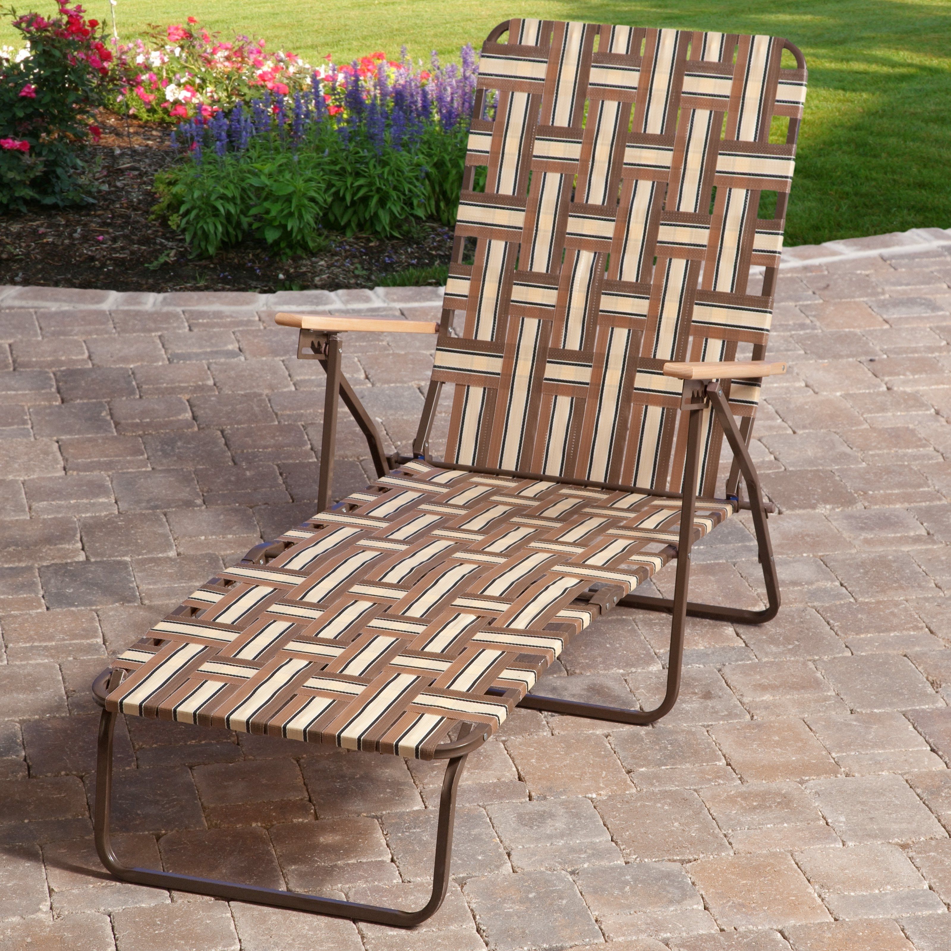 Chaise Lounge Lawn Chairs For Most Recent Rio Deluxe Folding Web Chaise Lounge – Walmart (View 7 of 15)