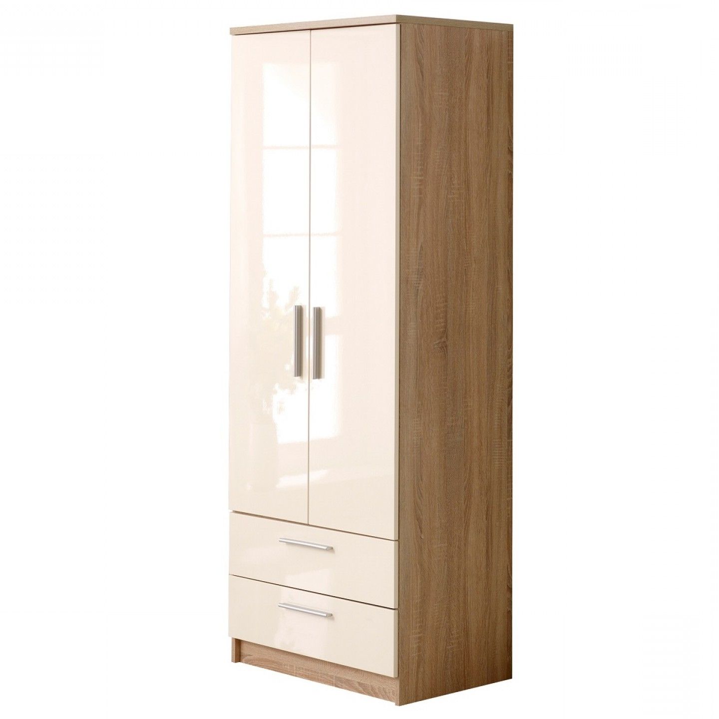 Chester Tall Double 2 Door 2 Drawer Combination Wardrobe In Oak Throughout Current Cream Gloss Wardrobes (View 10 of 15)