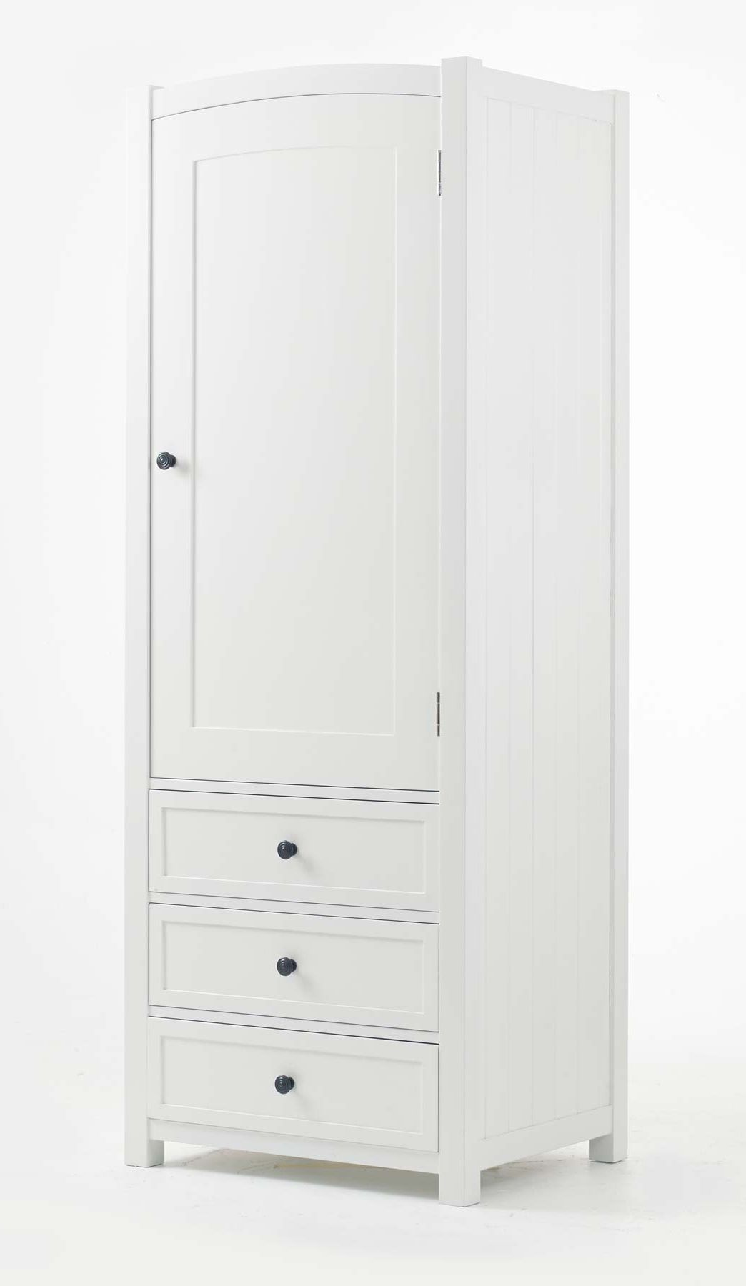 Children's White Solid Wood Single Wardrobe With Drawers Throughout Well Known Single White Wardrobes With Drawers (View 3 of 15)