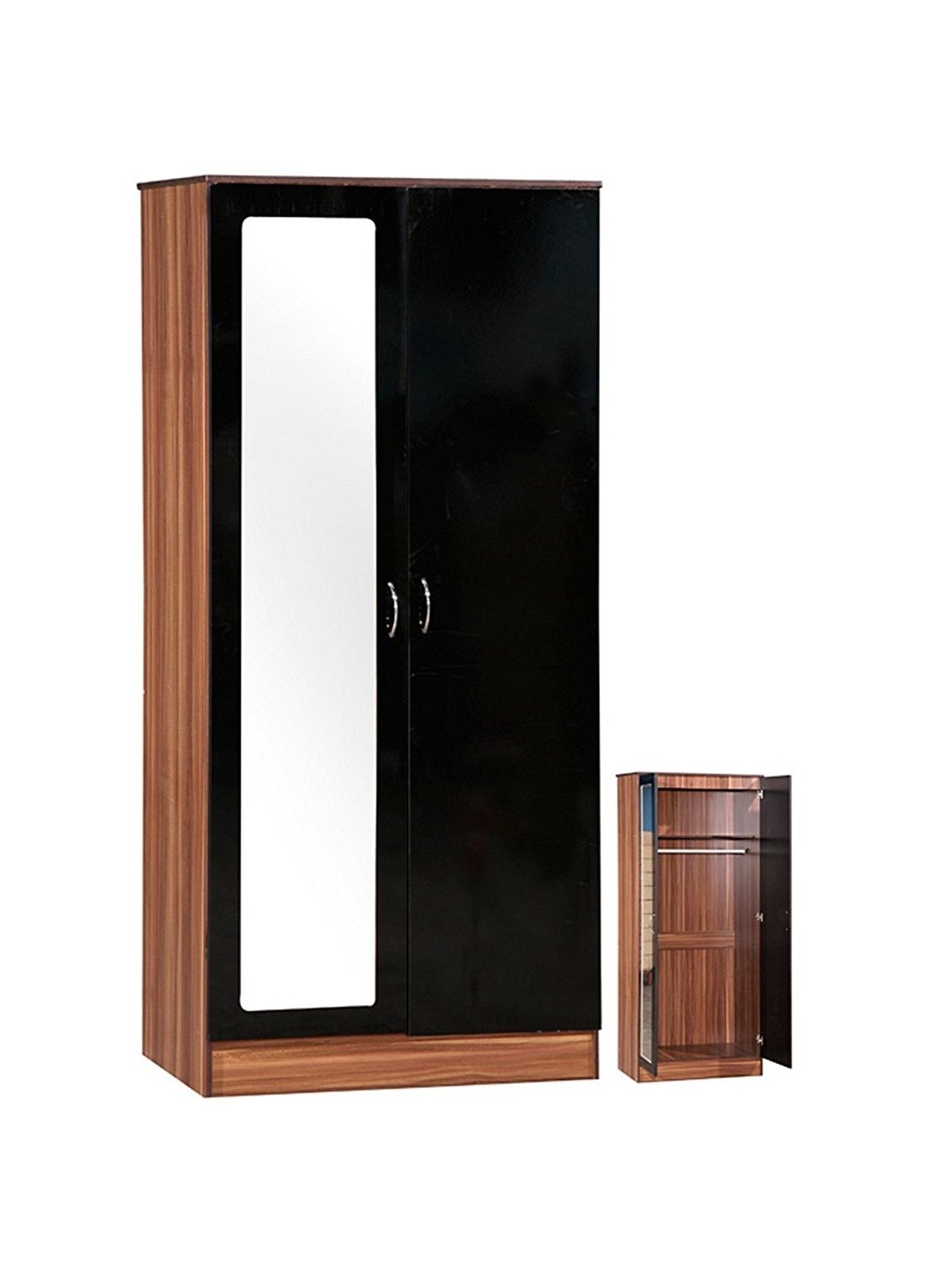 Current High Gloss Black Wardrobes Within Alpha High Gloss 2 Door Wardrobe With Mirror, Shelf And Hanging (View 11 of 15)