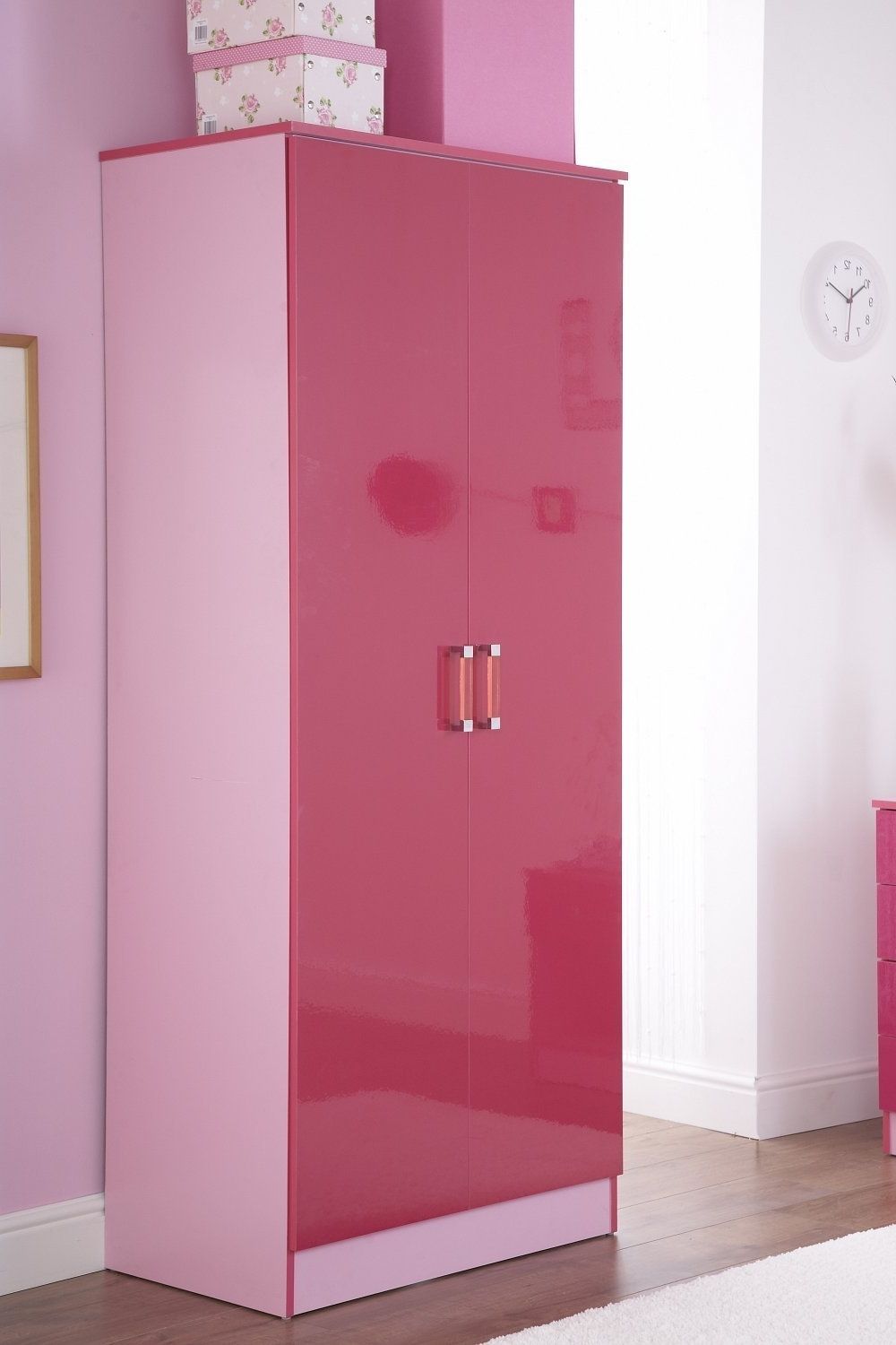 Current Pink High Gloss Wardrobes With Regard To 2 Door Double Wardrobe In Two Tone Pink High Gloss: Amazon.co (View 1 of 15)
