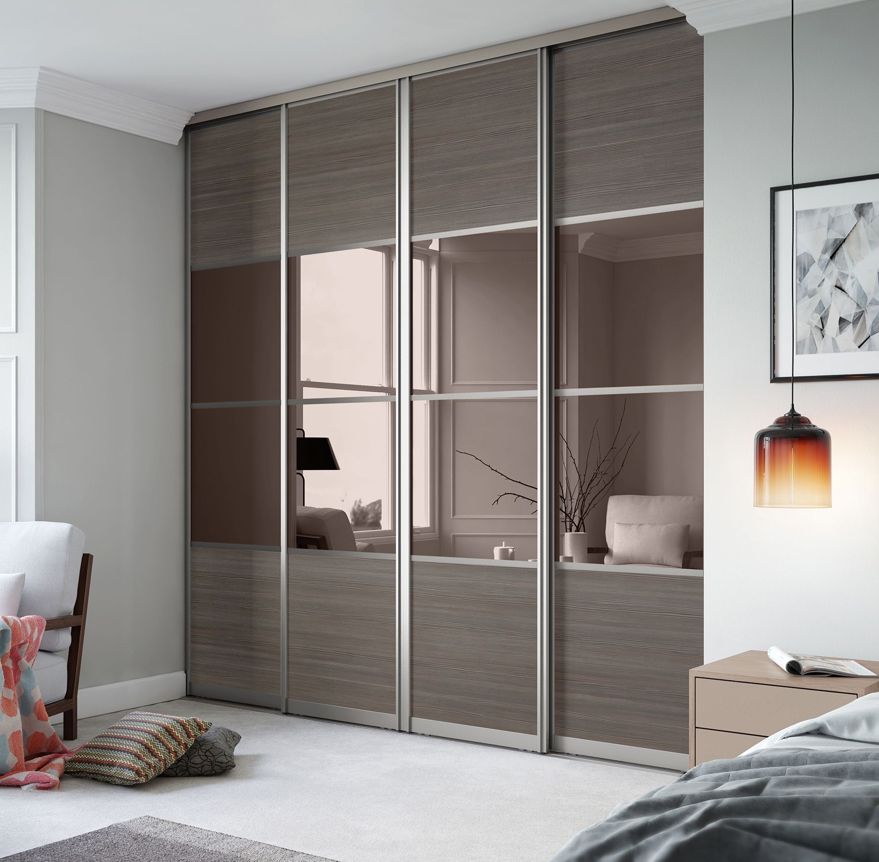 Current Signature Wardrobes Regarding Signature 4 Panel Sliding Wardrobe Doors In Wild Wood And Bronze (Photo 1 of 15)