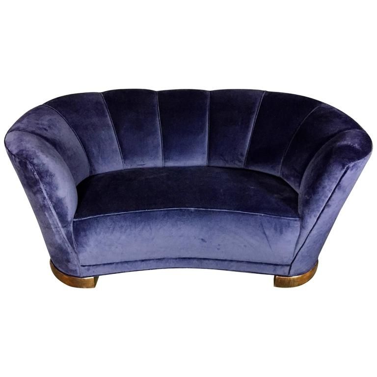 Danish Art Deco Curved Sofa, 1930s, Updated Navy Velvet Upholstery In Most Popular 1930s Sofas (View 13 of 15)