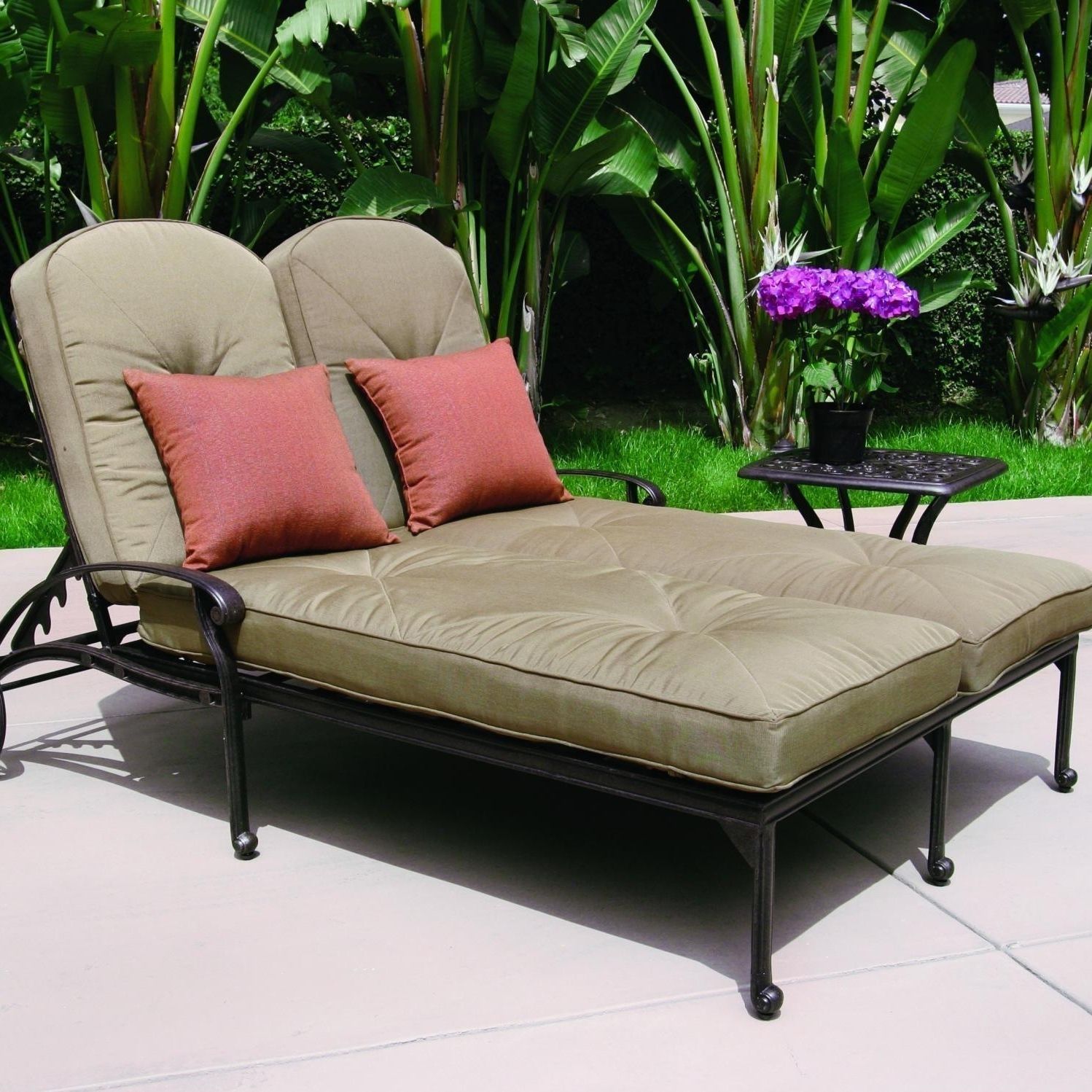 Darlee Elisabeth 2 Piece Cast Aluminum Patio Double Chaise Lounge Regarding Preferred Two Person Chaise Lounges (View 7 of 15)