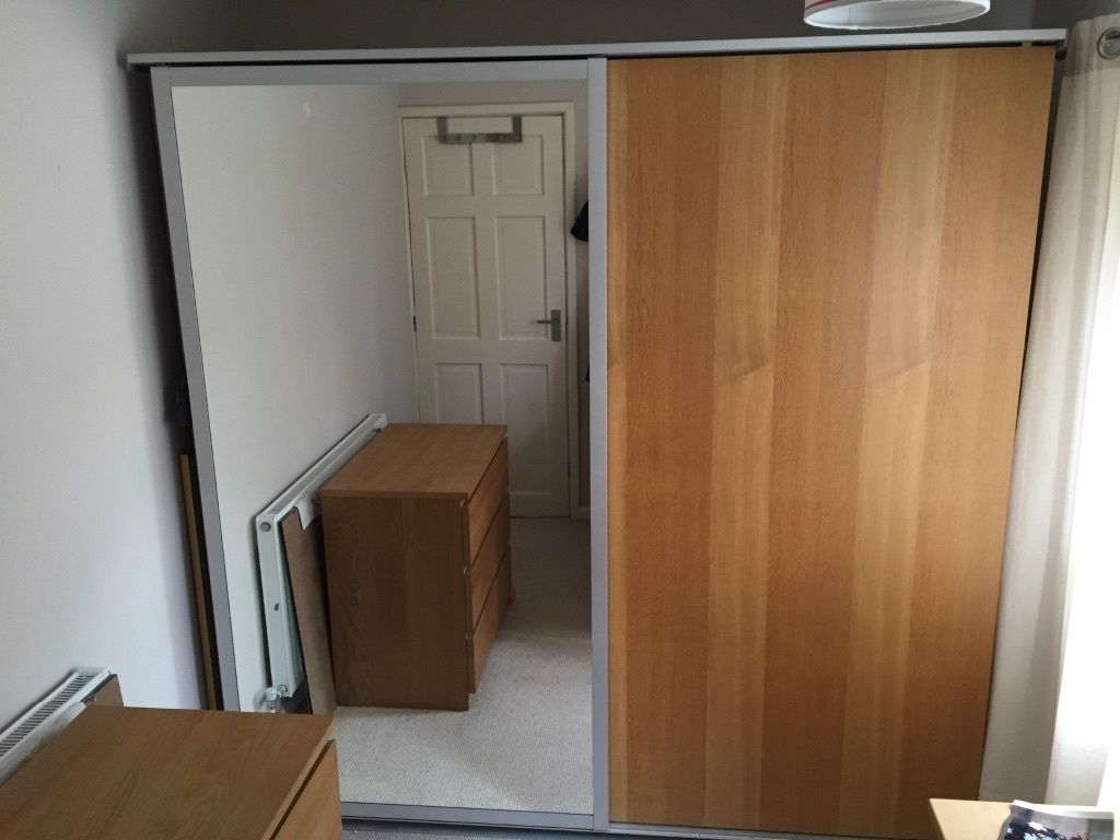 Double Wardrobes With Mirror For 2018 Ikea Sliding Door Double Wardrobe – Oak And Mirror Doors – Malm (View 11 of 15)