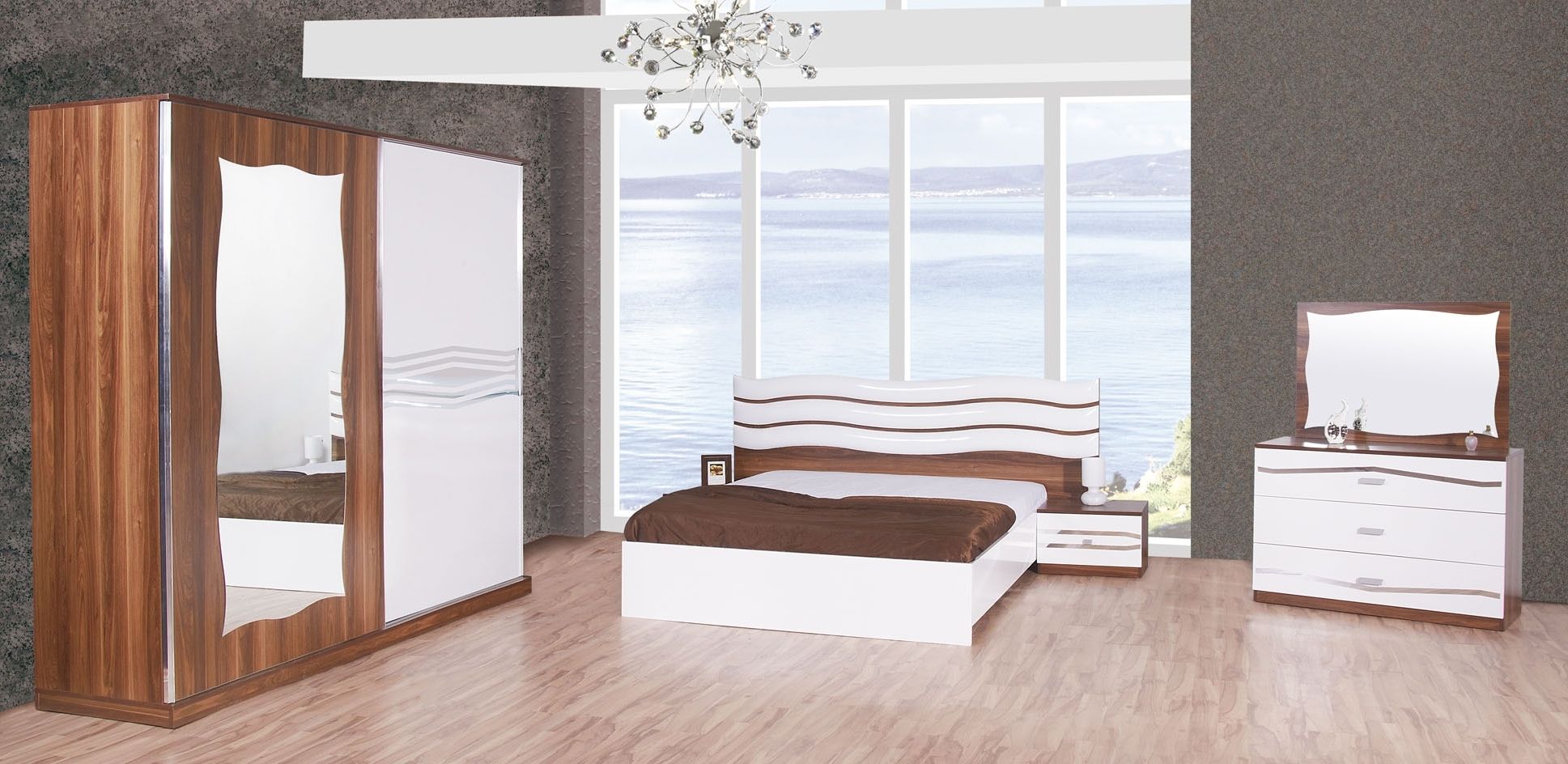 Famous Bedroom: Unique Wooden And White Bedroom Furniture Set Combination Inside Bed And Wardrobes Combination (View 7 of 15)