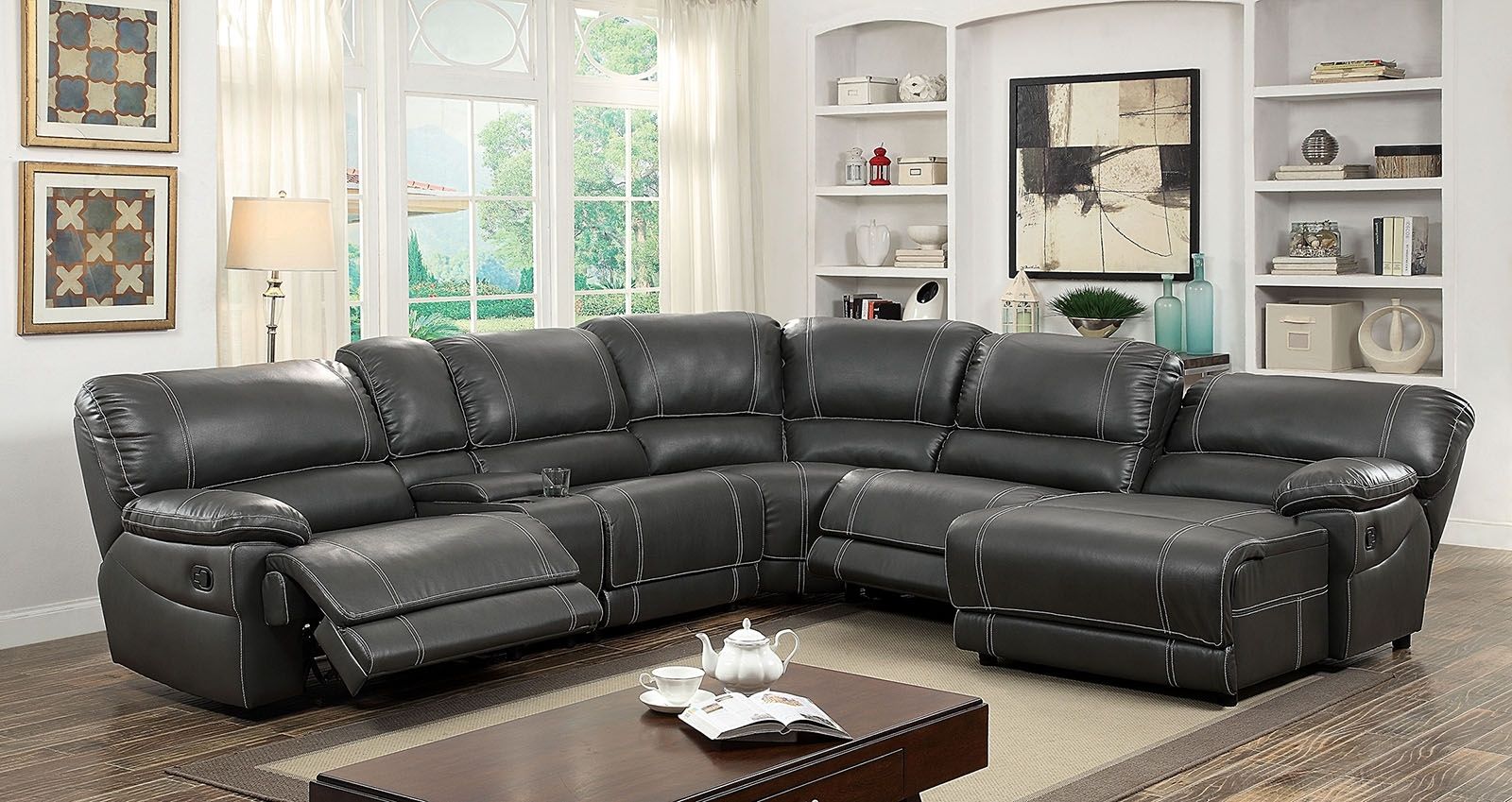 Famous Chaise Sectional Sofas Pertaining To Furniture Of America 6131gy Gray Reclining Chaise Console (View 11 of 15)