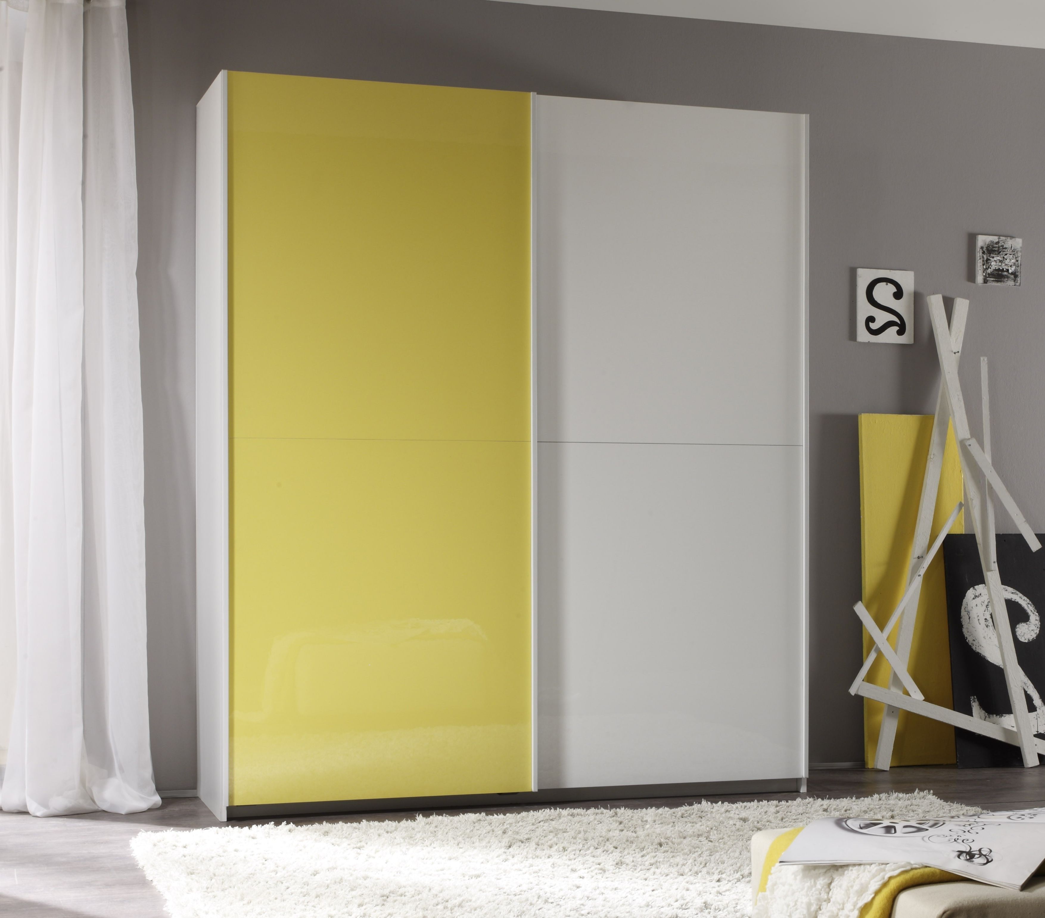 Famous Smart Wardrobe W/2 Sliding Doors, White + Yellow Buy Online At With Wardrobes With 2 Sliding Doors (View 11 of 15)