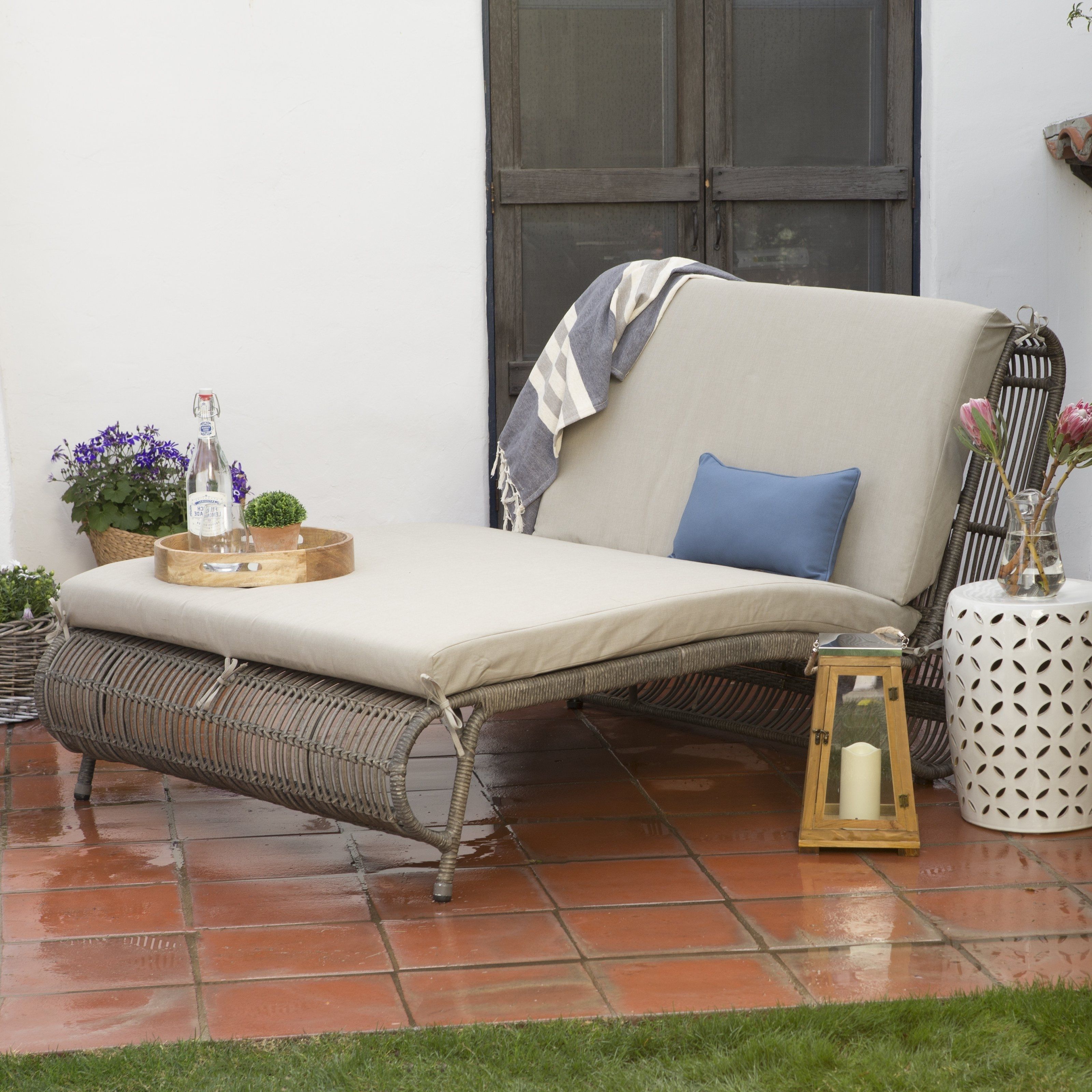 Fashionable Belham Living Batiki Sun Bed Double Chaise Lounge With Cushion Intended For Chaise Lounge Beds (View 2 of 15)
