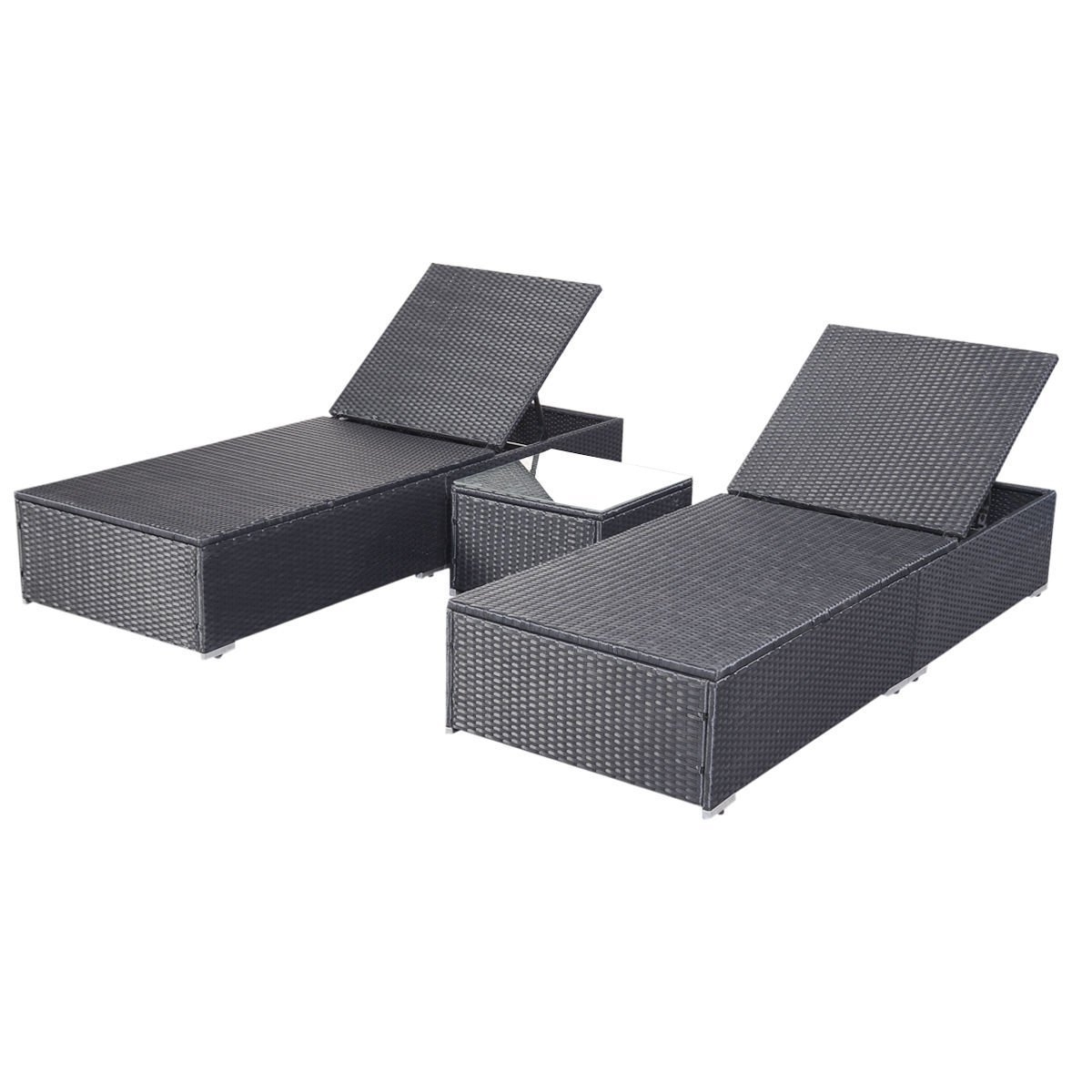 Fashionable Black Chaise Lounge Outdoor Chairs With Regard To Amazon : Tangkula 3 Pcs Wicker Outdoor Furniture Pool Chaise (View 12 of 15)