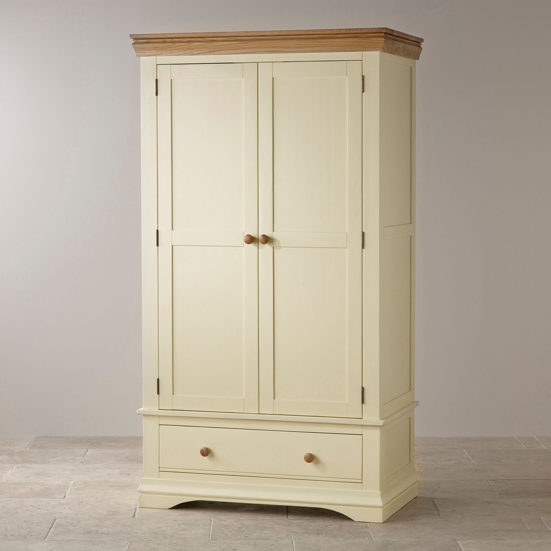 Fashionable Cheap Double Wardrobes With Country Cottage Painted Double Wardrobe In Natural Oak (View 4 of 15)