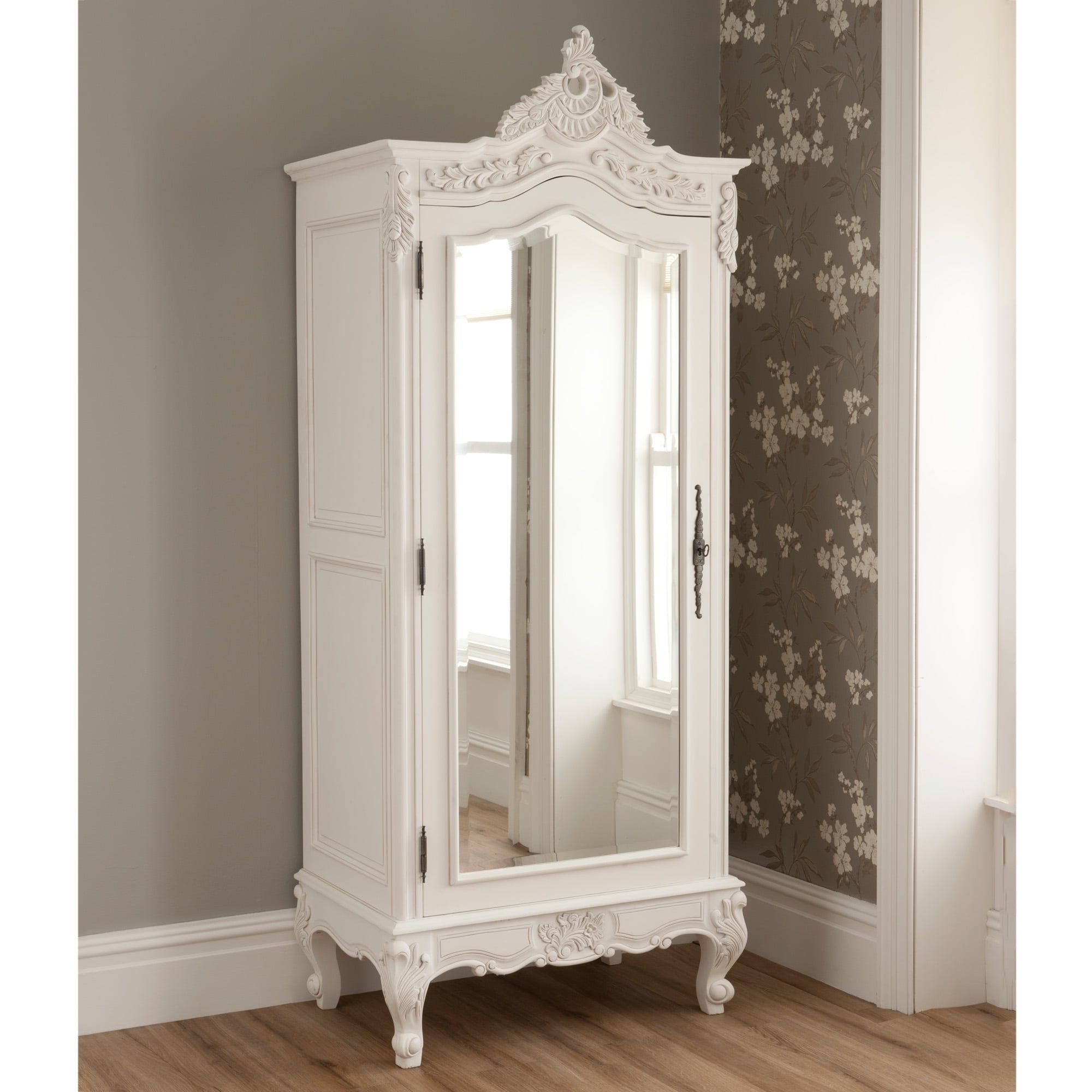 Fashionable Single French Wardrobes In La Rochelle Mirrored Antique French 1 Door Wardrobe (View 1 of 15)