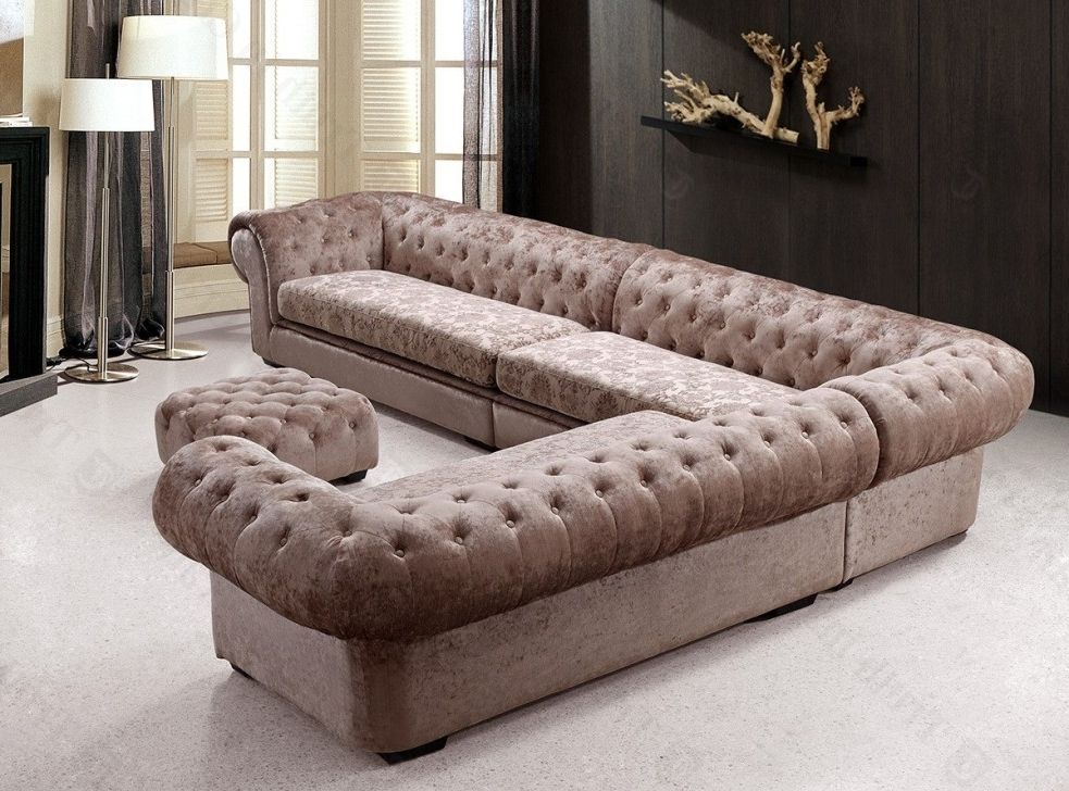 Fashionable Tufted Sectional Sofa Chaise — Fabrizio Design : Tufted Sectional With Tufted Sectional Sofas (View 2 of 10)