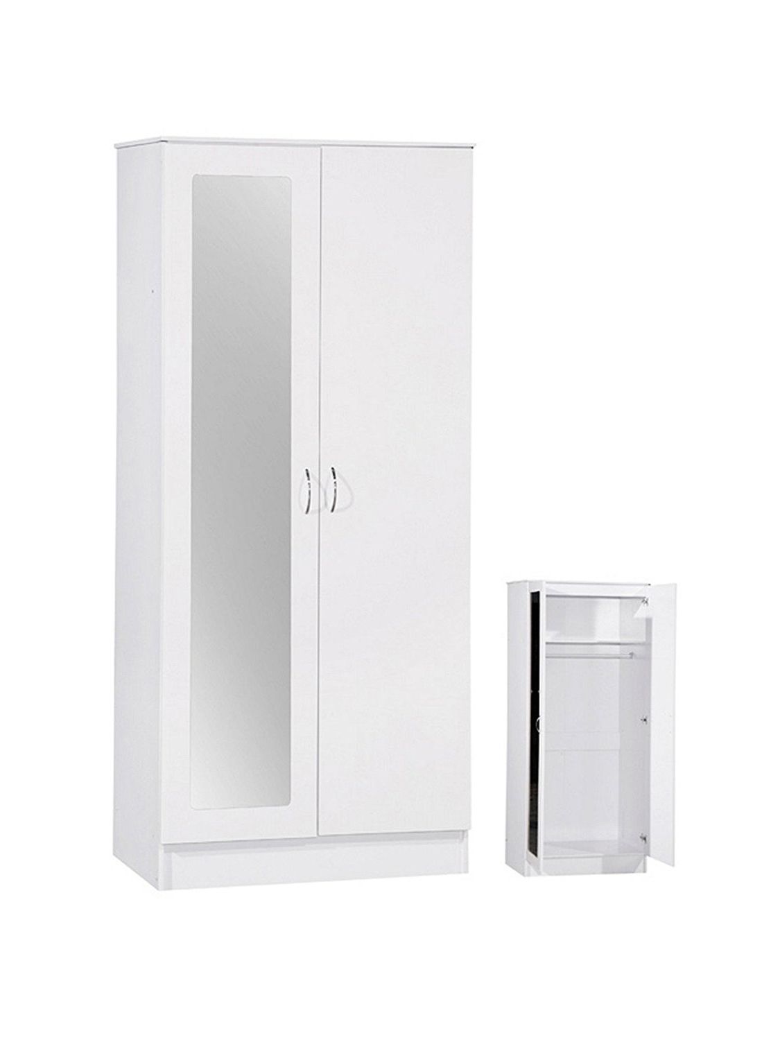 Fashionable Two Door White Wardrobes In Alpha High Gloss 2 Door Wardrobe With Mirror, Shelf And Hanging (View 6 of 15)