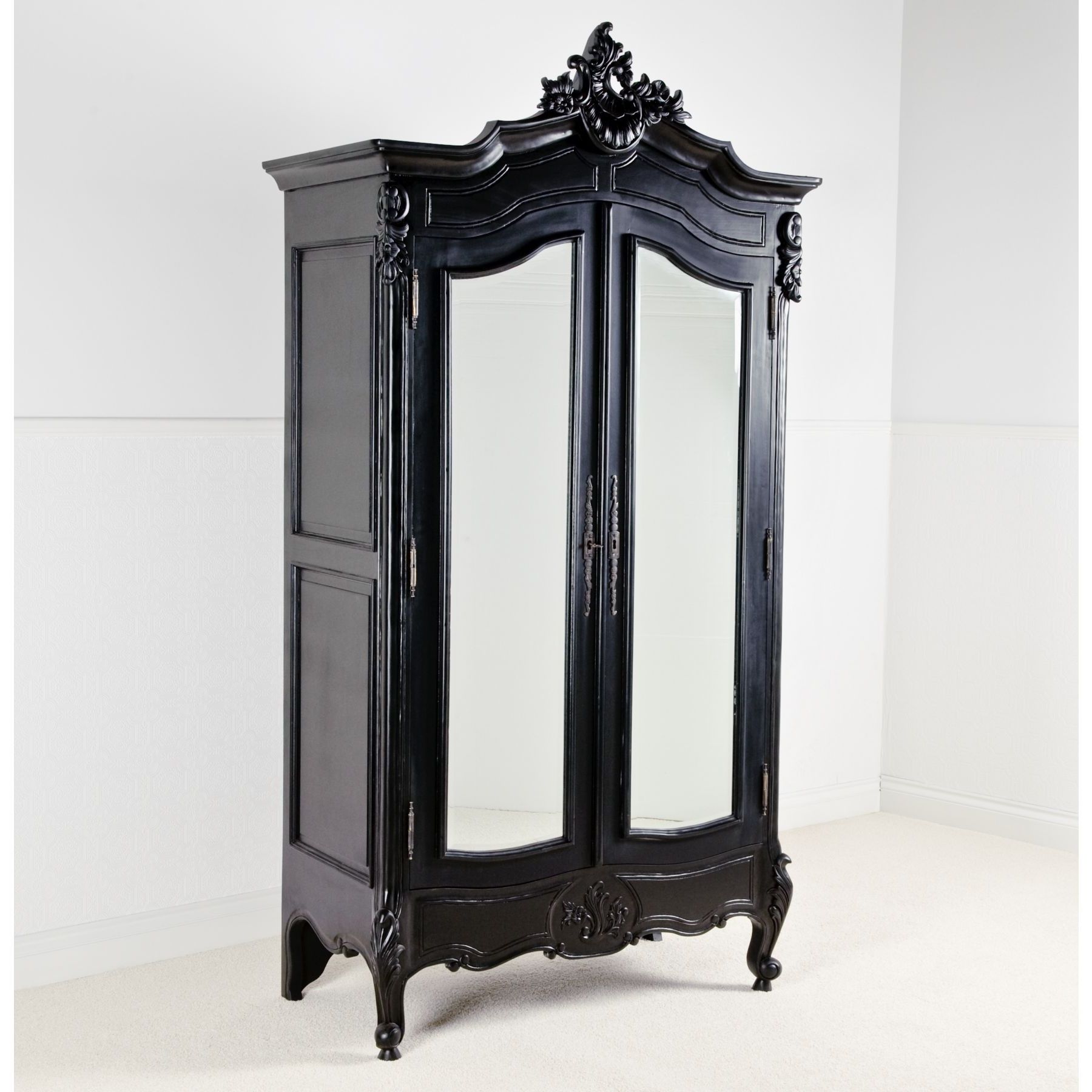 French Wardrobes » La Rochelle Black Antique French Wardrobe Intended For Trendy Black French Style Wardrobes (View 3 of 15)