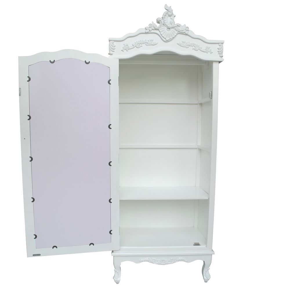 French White Chateau Shabby Chic Mirrored Single Door Armoire Regarding Latest White Shabby Chic Wardrobes (View 15 of 15)