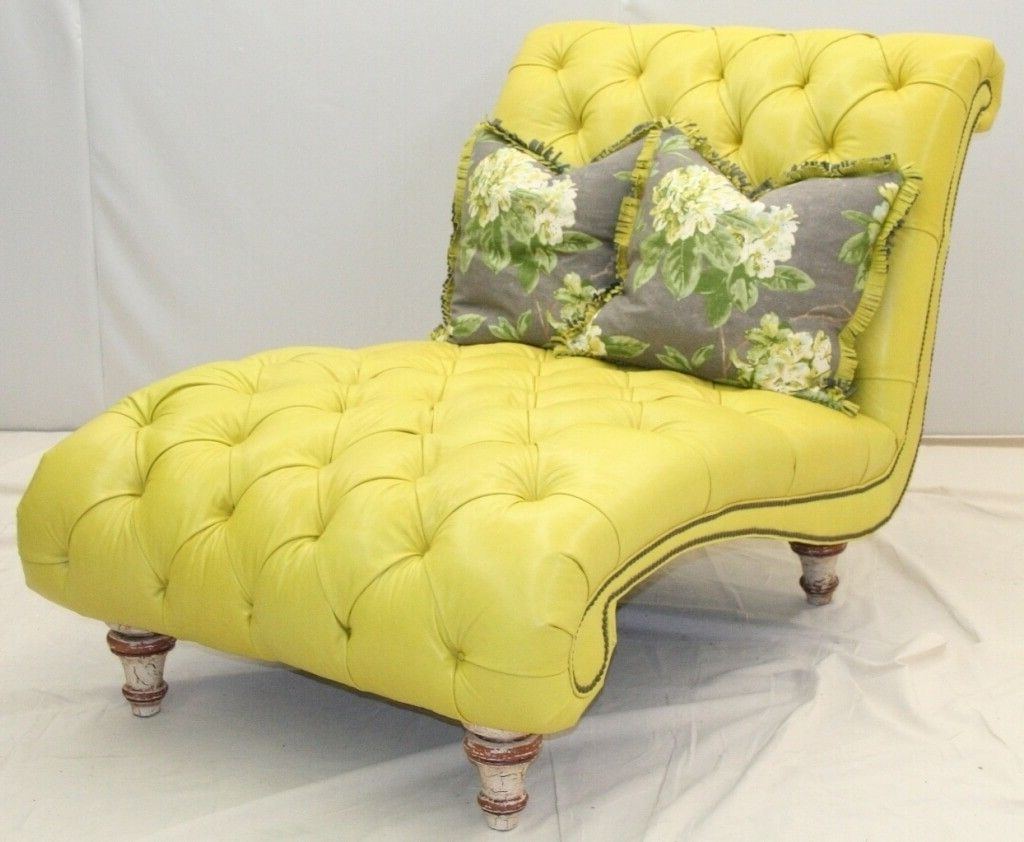 Furniture: Oversized Yellow Tufted Chaise Bench With Two Floral Within Current Yellow Chaise Lounge Chairs (View 1 of 15)