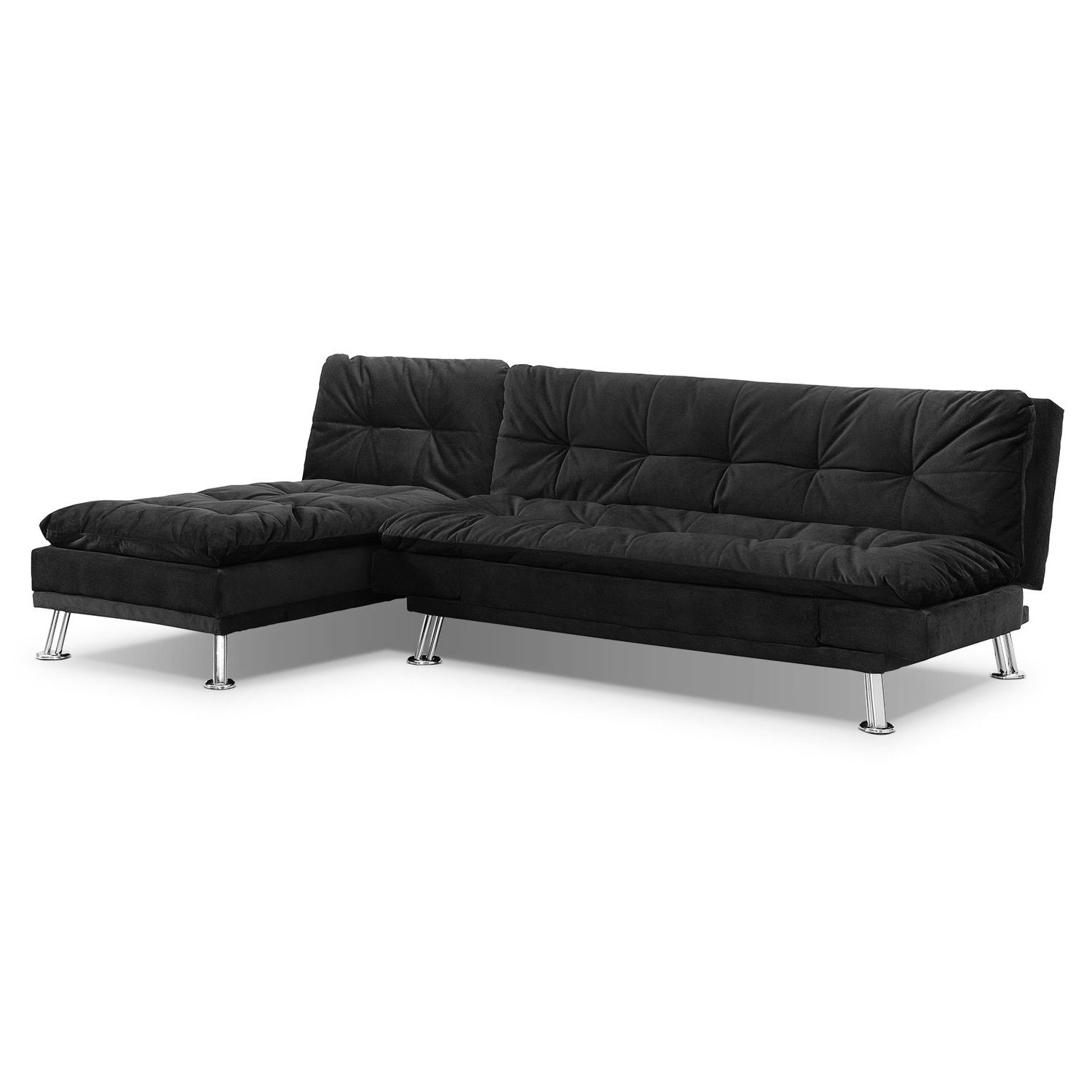 Futon Chaises Pertaining To Most Up To Date Waltz Futon Sofa Bed With Chaise – Black (View 14 of 15)