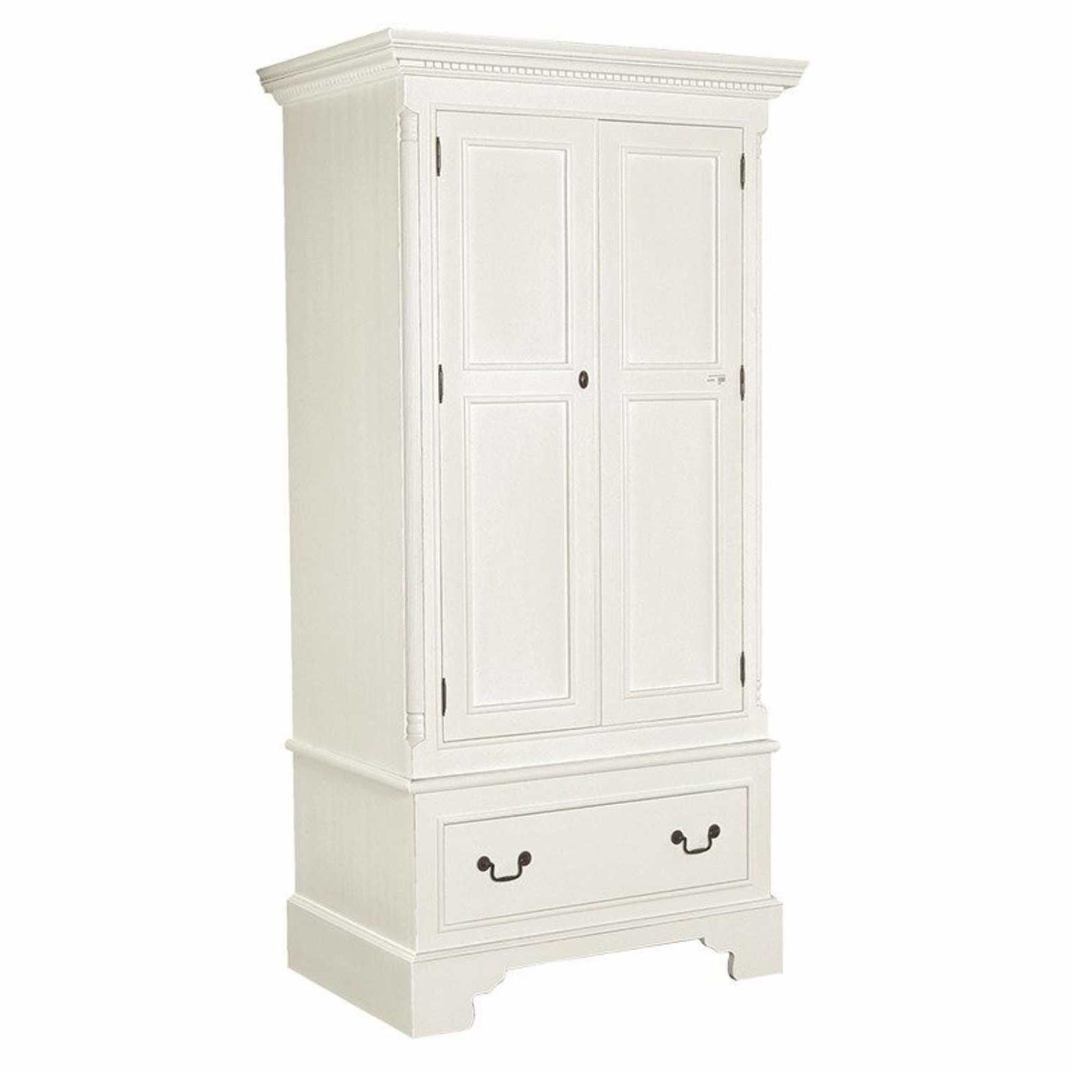 Georgian Shabby Chic White Painted Small Double Wardrobe With Drawer Inside Latest White Shabby Chic Wardrobes (View 10 of 15)