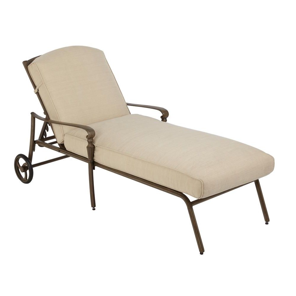 Hampton Bay Cavasso Metal Outdoor Chaise Lounge With Oatmeal Regarding Well Liked Aluminum Chaise Lounges (Photo 6 of 15)