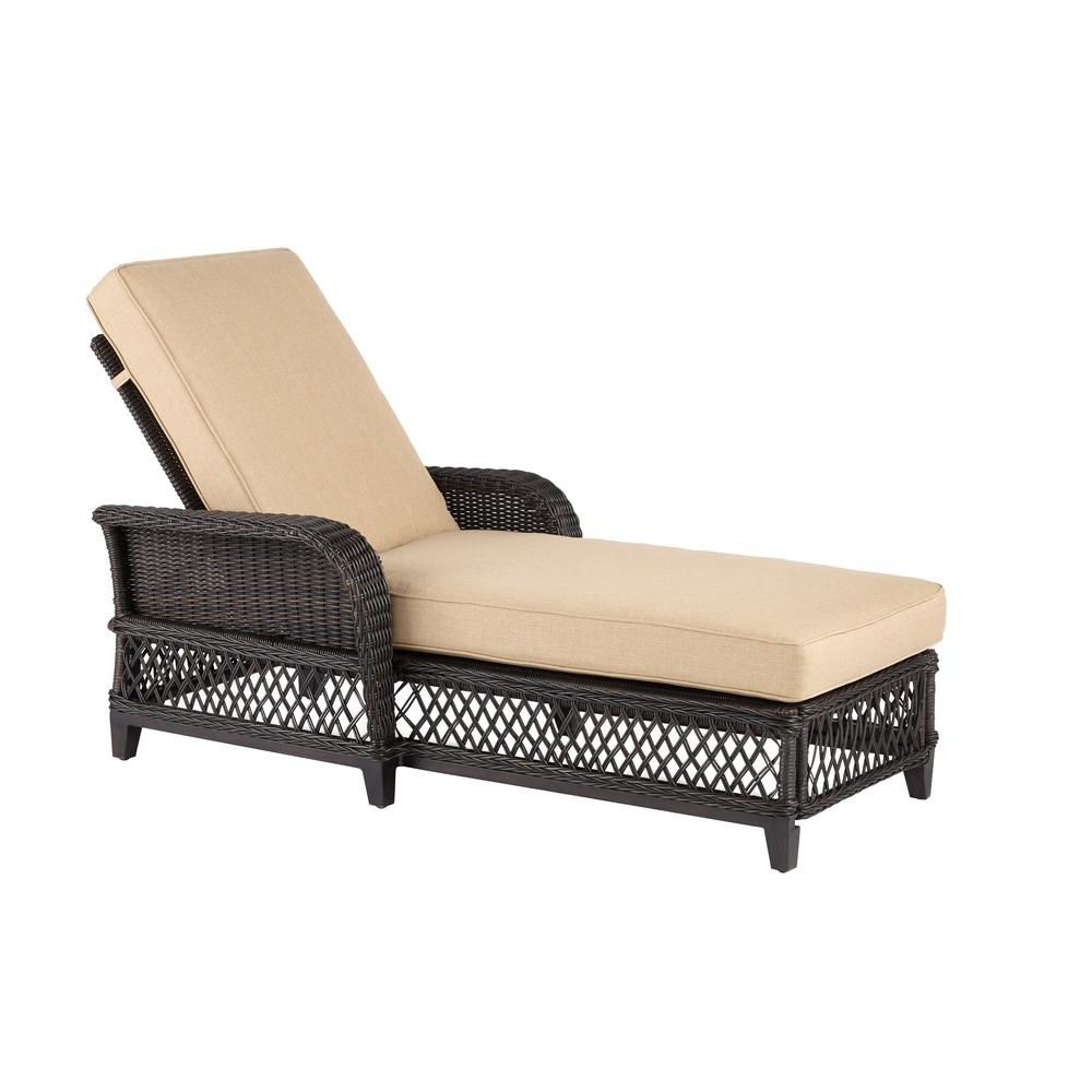 Hampton Bay Woodbury Wicker Outdoor Chaise Lounge With Wheat In Preferred Wicker Chaises (Photo 14 of 15)