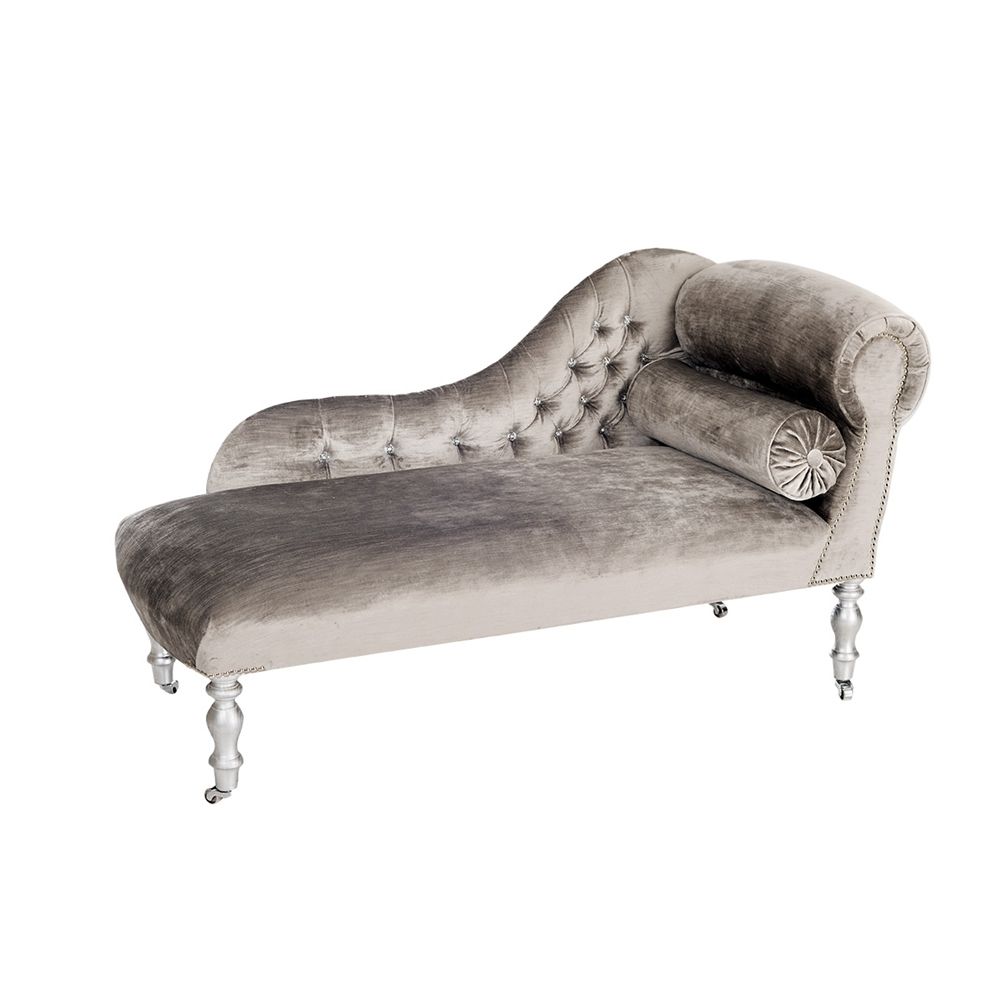 Heavenly Silver Velvet Chaise Longue With Swarovski Crystals For Current Grey Chaises (View 11 of 15)