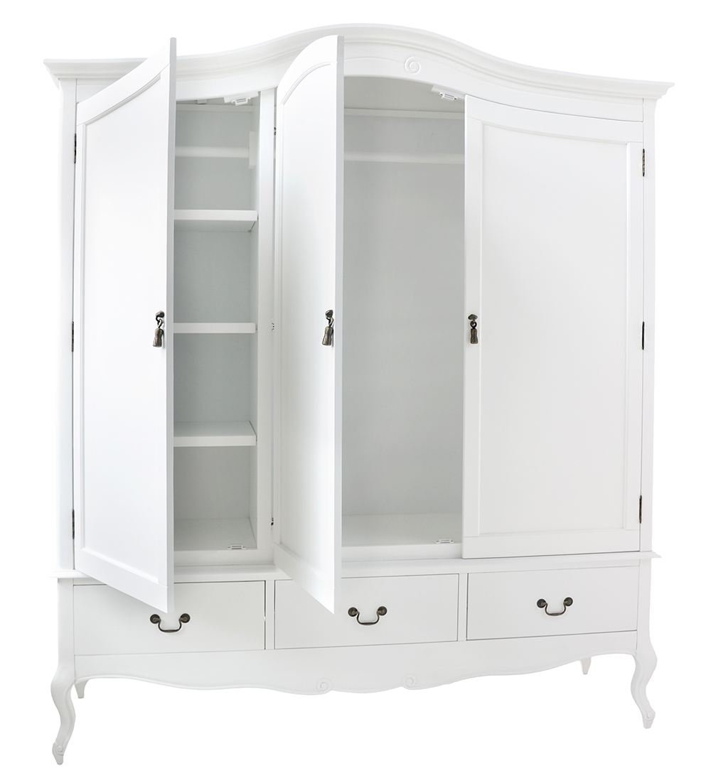 Juliette Shabby Chic White Triple Wardrobe With Hanging Rails Throughout Well Known Chic Wardrobes (Photo 8 of 15)