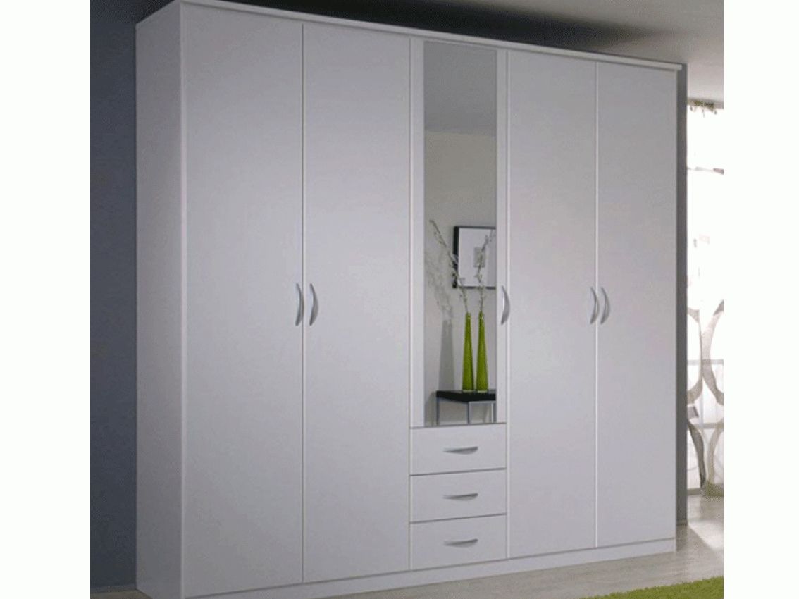 Kendal 5 Door Mirrored Wardrobe With Drawers In White – Warehouse In Most Up To Date 5 Door Wardrobes (View 2 of 15)
