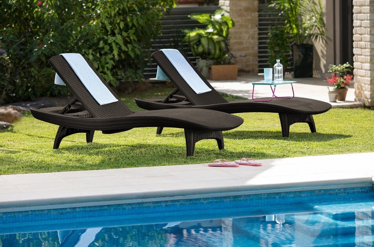 Keter 2pc Rattan Outdoor Chaise Lounge Chairs – Patio Table Regarding Recent Keter Chaise Lounge Chairs (View 11 of 15)