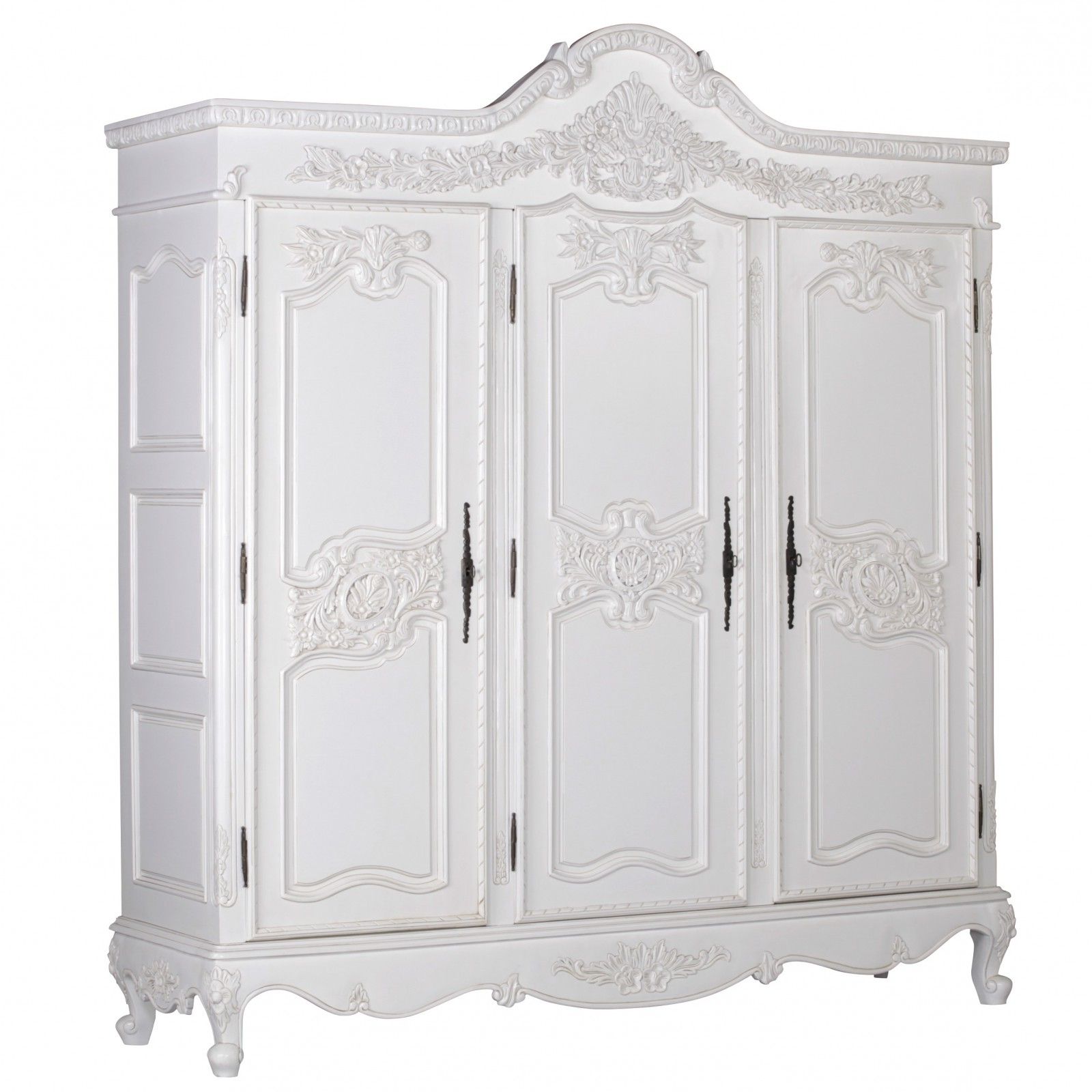 Latest French White Wardrobes In French White Hand Carved Large Triple Armoire Wardrobe Furniture (View 10 of 15)