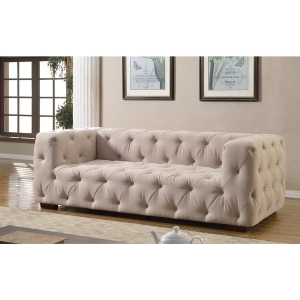 Luxurious Modern Large Tufted Linen Fabric Sofa – Free Shipping Pertaining To Well Known Tufted Linen Sofas (Photo 8 of 10)