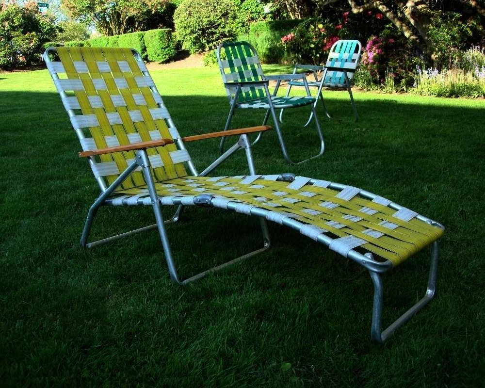 Mid Century Aluminum Chaise Lounge Folding Lawn Chair Aluminum And Inside 2017 Folding Chaise Lounge Chairs For Outdoor (View 6 of 15)