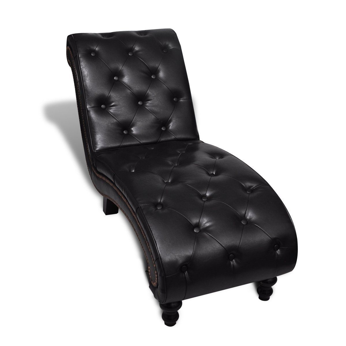 Most Current Black Tufted Faux Leather Chaise Lounge Chair For Bedroom Pertaining To Black Leather Chaises (Photo 9 of 15)