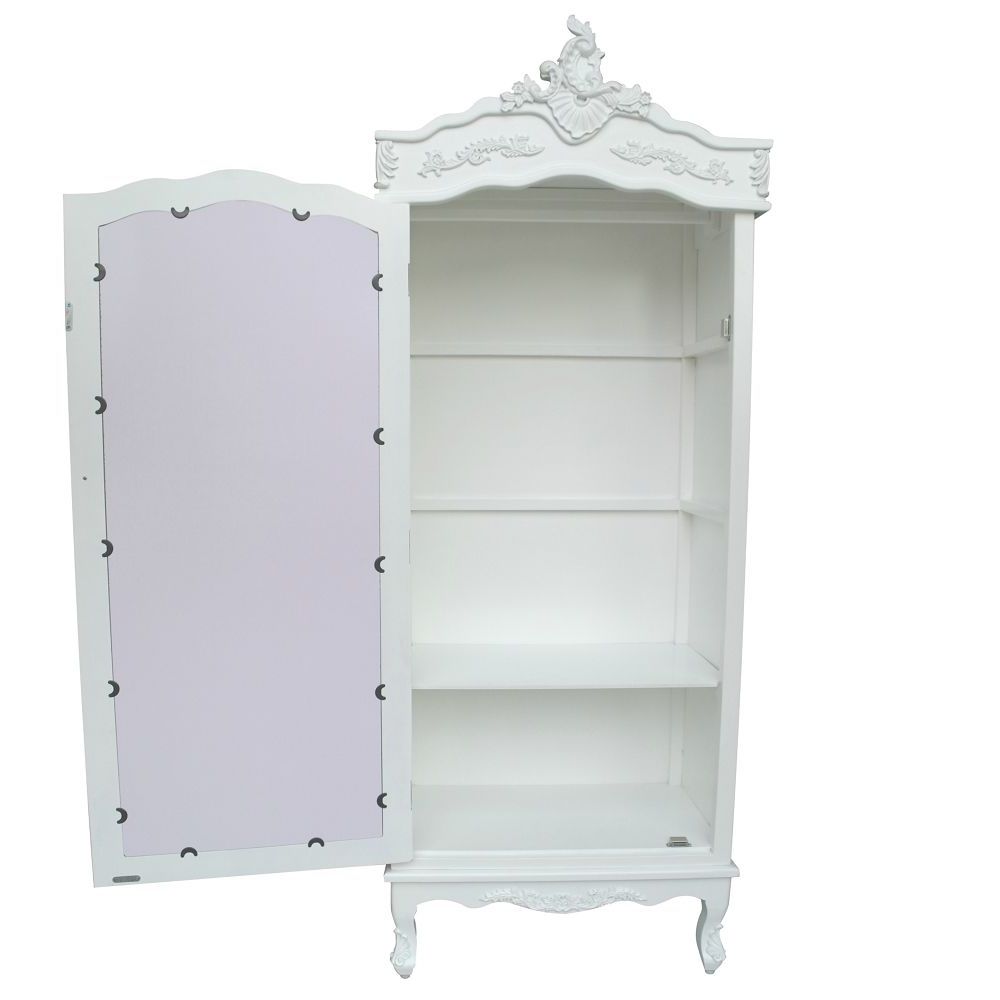 Most Current French White Chateau Shabby Chic Mirrored Single Door Armoire With Single French Wardrobes (View 6 of 15)