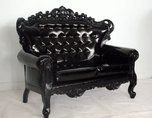 Most Current Goth Gothic Victorian Couch Loveseat Sofa Love Seat Black Shiny In Gothic Sofas (View 6 of 10)