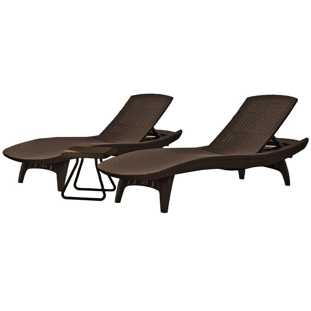 Most Current Home Depot Chaise Lounges Pertaining To Keter Pacific Whiskey Brown All Weather Adjustable Resin Patio (View 7 of 15)