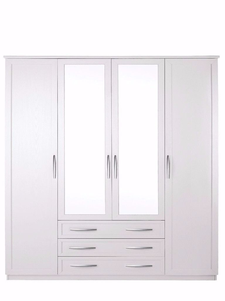Most Current Oslo 4 Door, 3 Drawer Mirrored Wardrobe – White (View 10 of 15)