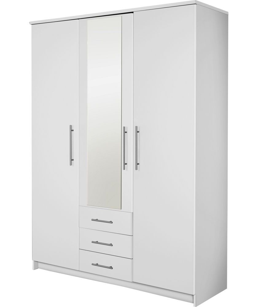 Most Popular Buy Normandy 3 Door 3 Drawer Large Mirrored Wardrobe – White At Inside White Wardrobes With Drawers And Mirror (View 6 of 15)