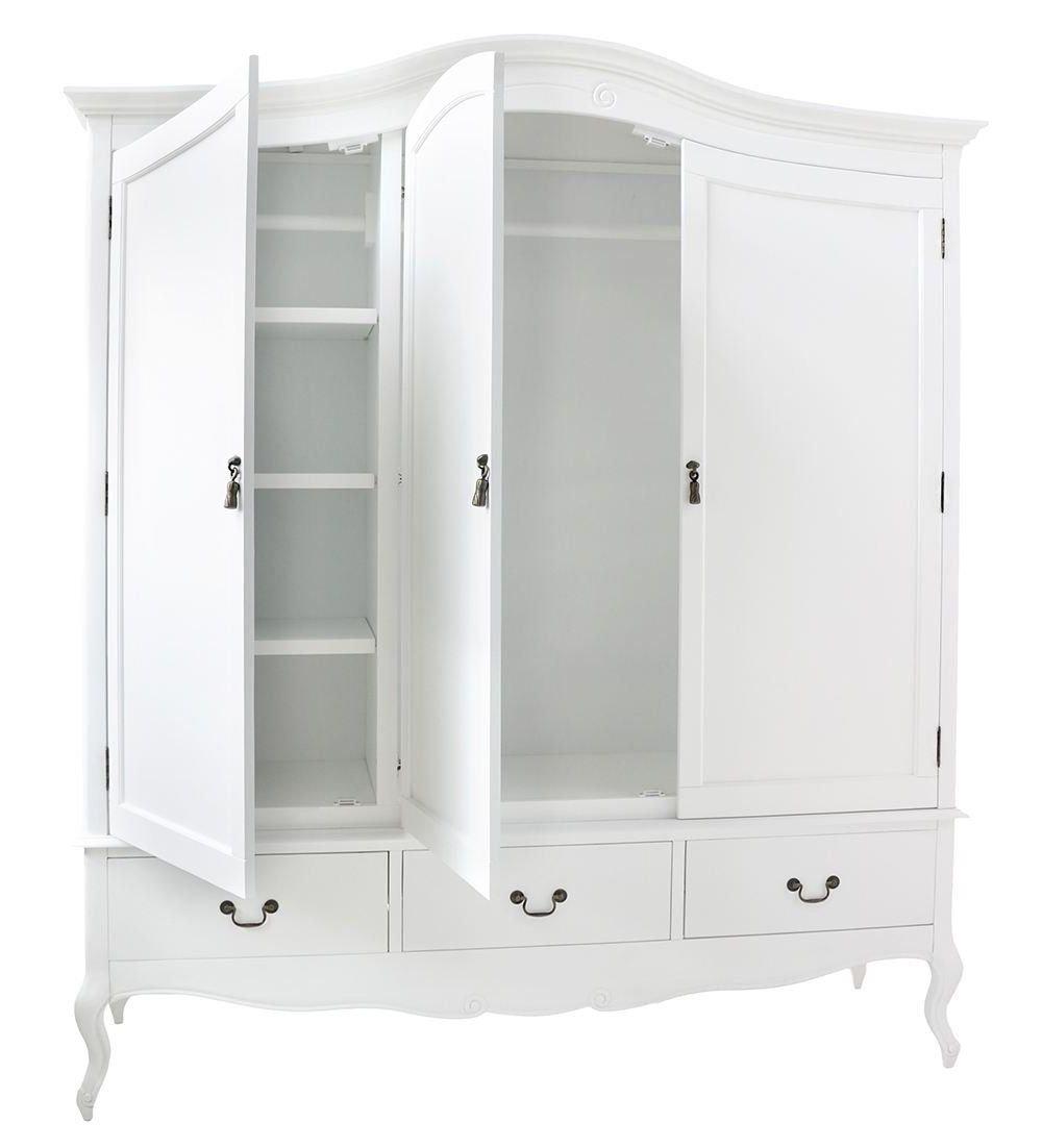 Most Popular Cheap Shabby Chic Wardrobes Throughout Juliette Shabby Chic White Triple Wardrobe With Hanging Rails (View 5 of 15)