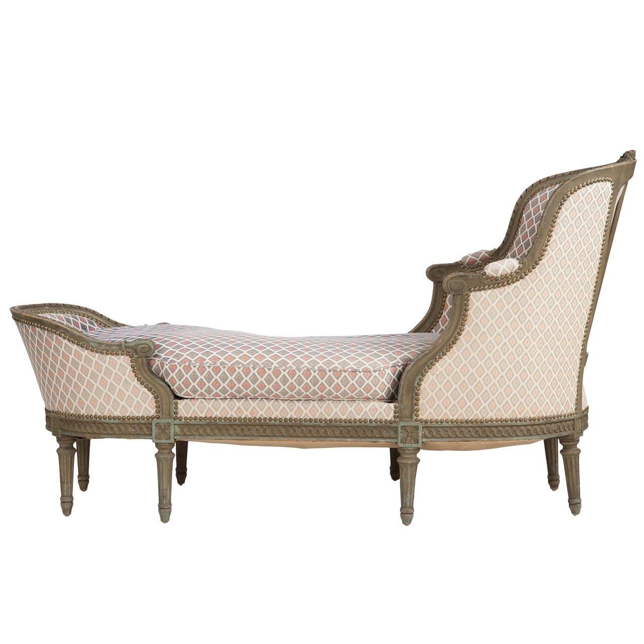 Most Popular French Louis Xvi Style Painted Antique Chaise Lounge Longue Settee Intended For Victorian Chaise Lounge Chairs (View 9 of 15)