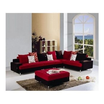 Most Popular Red And Black L Shaped Fabric Sofa Set, View L Shaped Fabric Sofas With Red And Black Sofas (View 3 of 10)