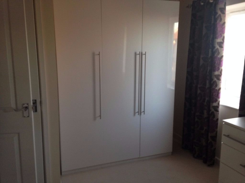 Most Up To Date Hygena White Gloss Wardrobes, Chest Of Drawers And Bedside Throughout Glossy Wardrobes (View 5 of 15)