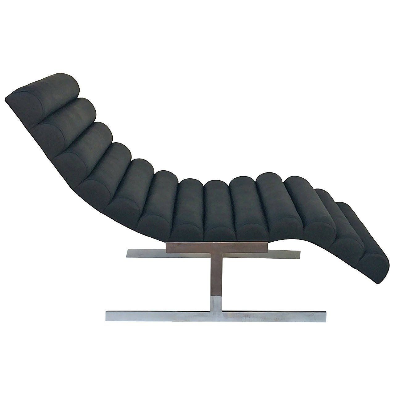 Newest Black Leather Chaise Lounges In Black Channeled Leather Chaise Loungemilo Baughman At 1stdibs (View 7 of 15)